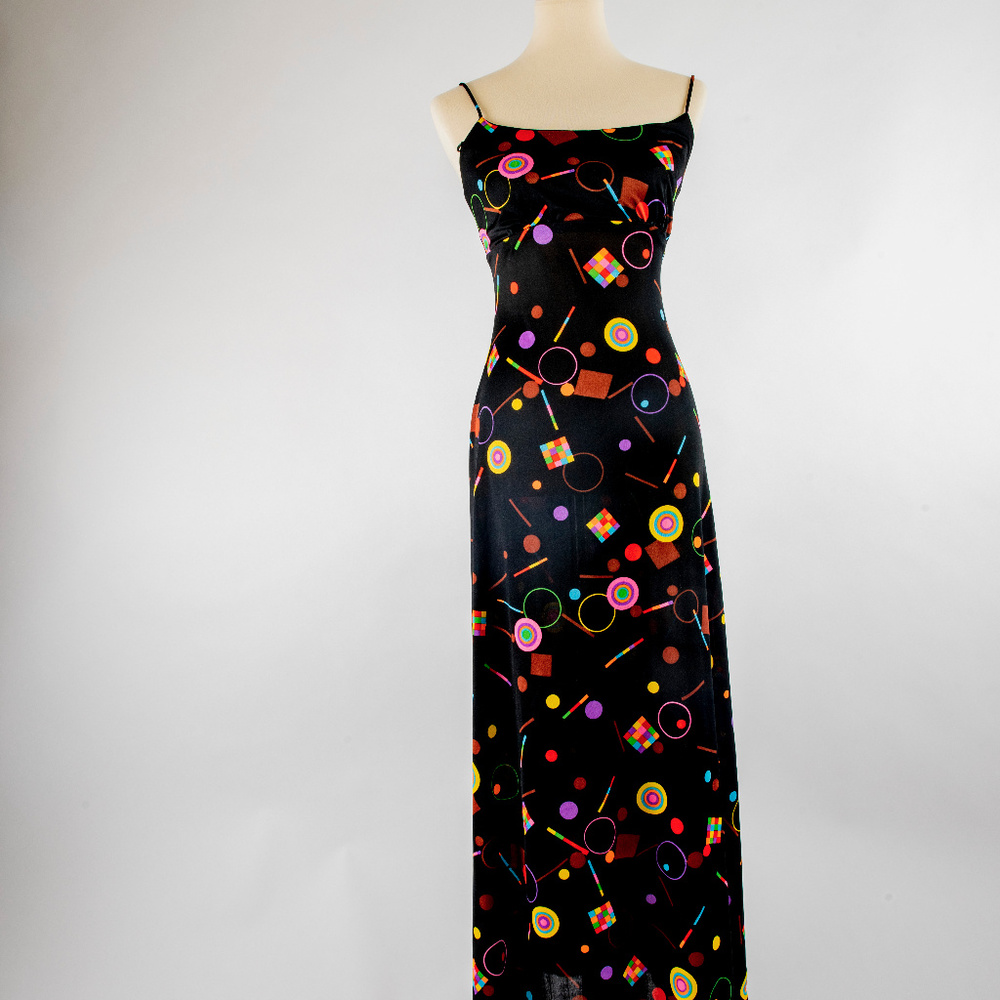 Vintage Black Dress with Graphic Celestial Designs